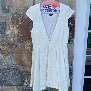 White lace deep V neck dress